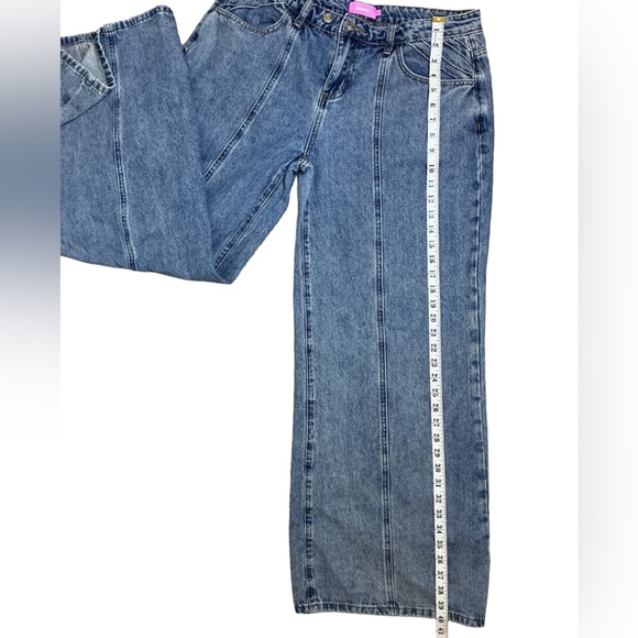 Edikted High Rise Straight Leg Jeans Medium Wash Seam Detail Size Large - Picture 4 of 6